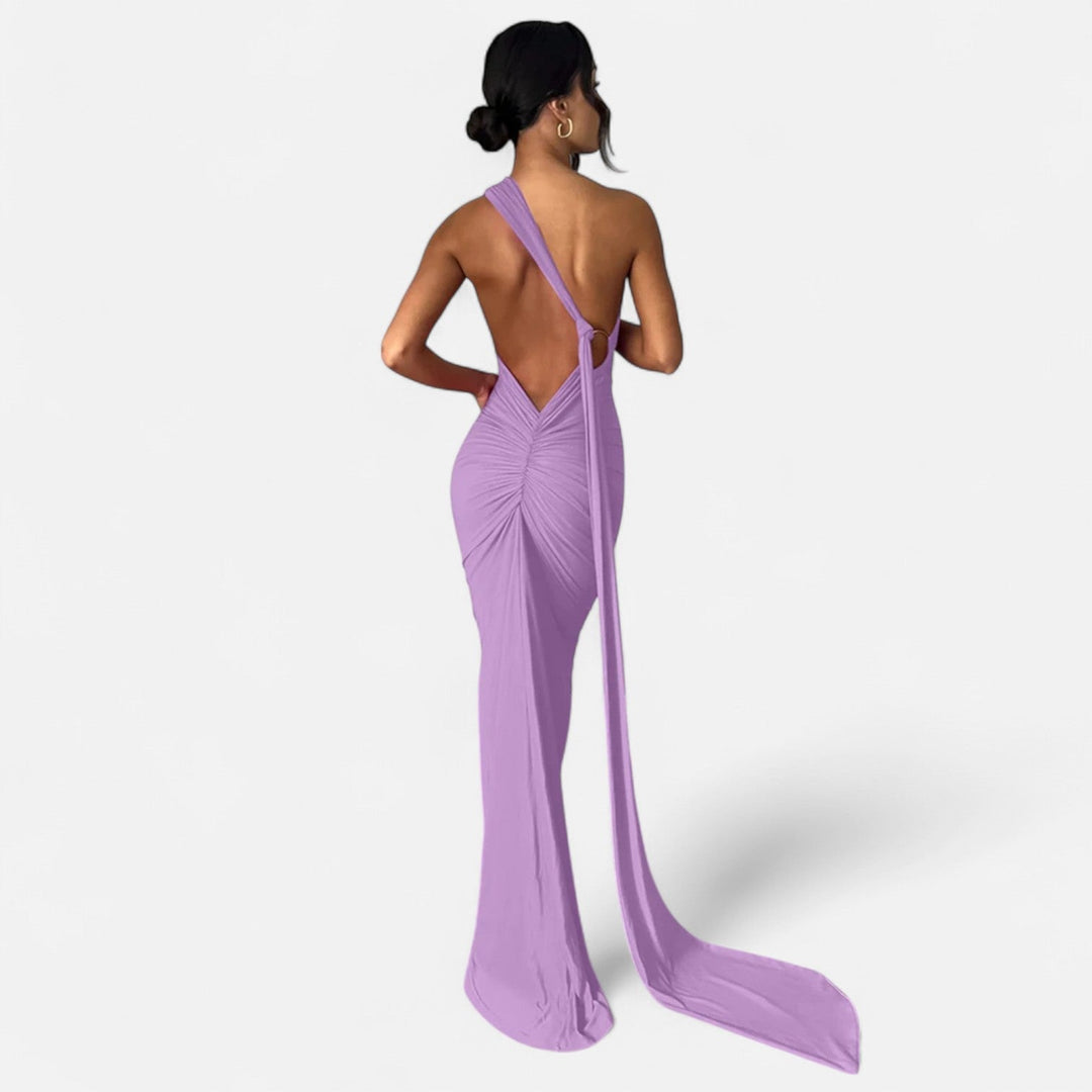 Kvinnors Enaxlad Halterneck Maxi Klänning – Fitted Gown för Kvällsevenemang