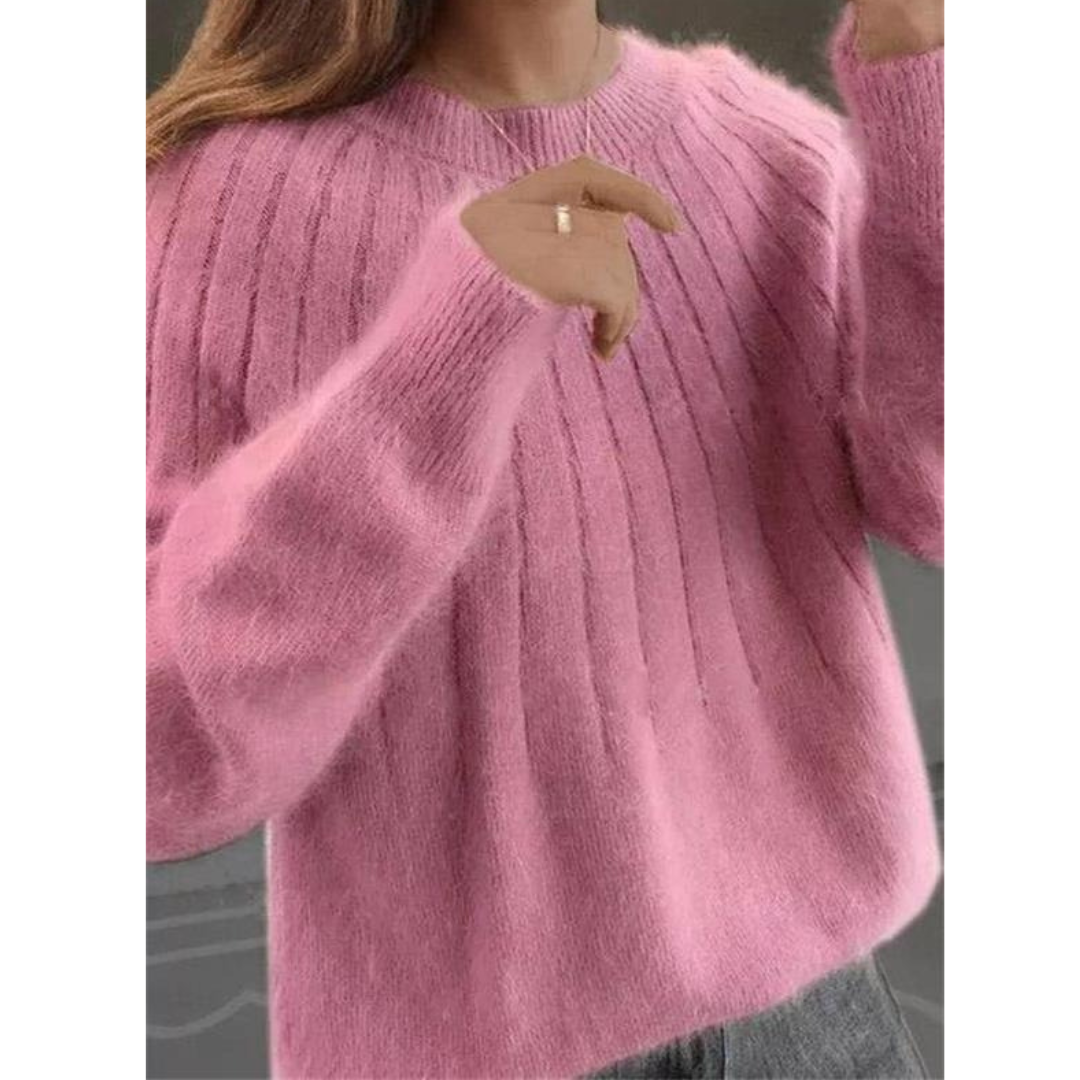 Kvinnors Mjuka Ribbstickade Tröja – Avslappnad Crew-Neck Stil för Höst- och Vinterbruk