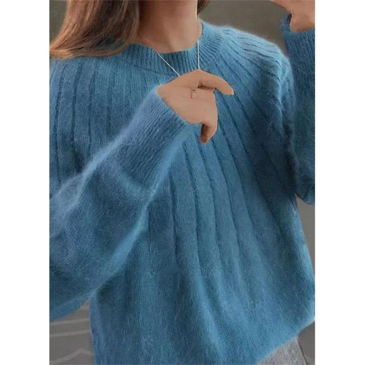 Kvinnors Mjuka Ribbstickade Tröja – Avslappnad Crew-Neck Stil för Höst- och Vinterbruk