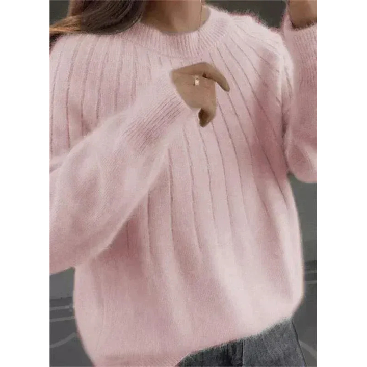 Kvinnors Mjuka Ribbstickade Tröja – Avslappnad Crew-Neck Stil för Höst- och Vinterbruk