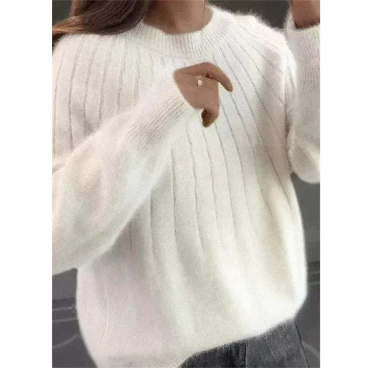 Kvinnors Mjuka Ribbstickade Tröja – Avslappnad Crew-Neck Stil för Höst- och Vinterbruk
