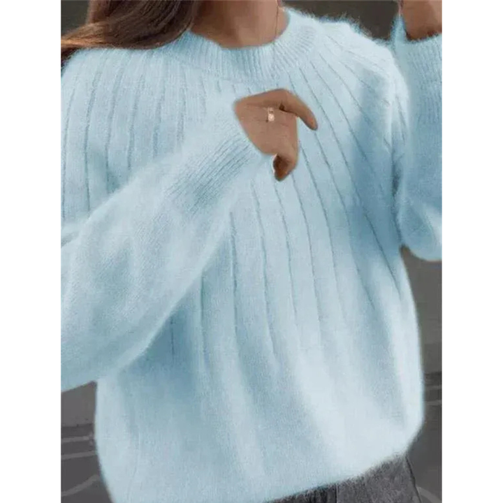 Kvinnors Mjuka Ribbstickade Tröja – Avslappnad Crew-Neck Stil för Höst- och Vinterbruk