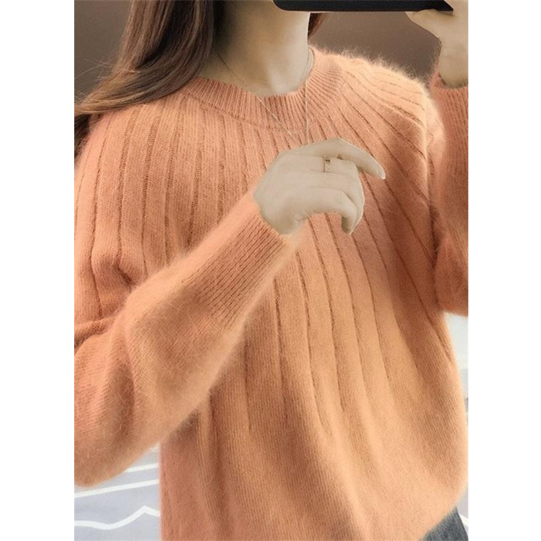 Kvinnors Mjuka Ribbstickade Tröja – Avslappnad Crew-Neck Stil för Höst- och Vinterbruk