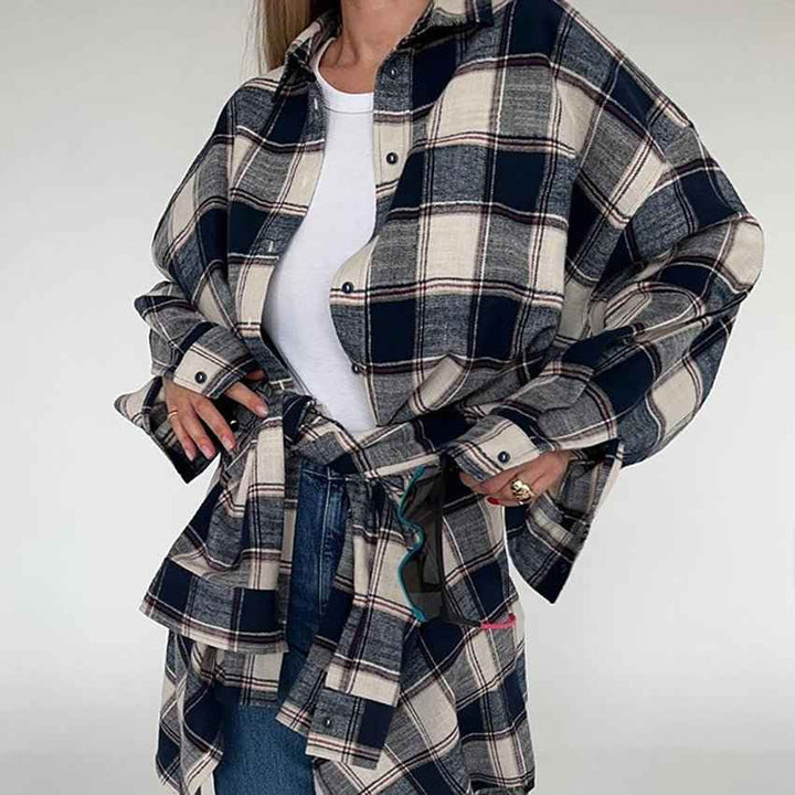 Kvinnors Bomulls Overshirt – Oversized Tryckt Knapp-up för Avslappnad Övergångs Klädsel