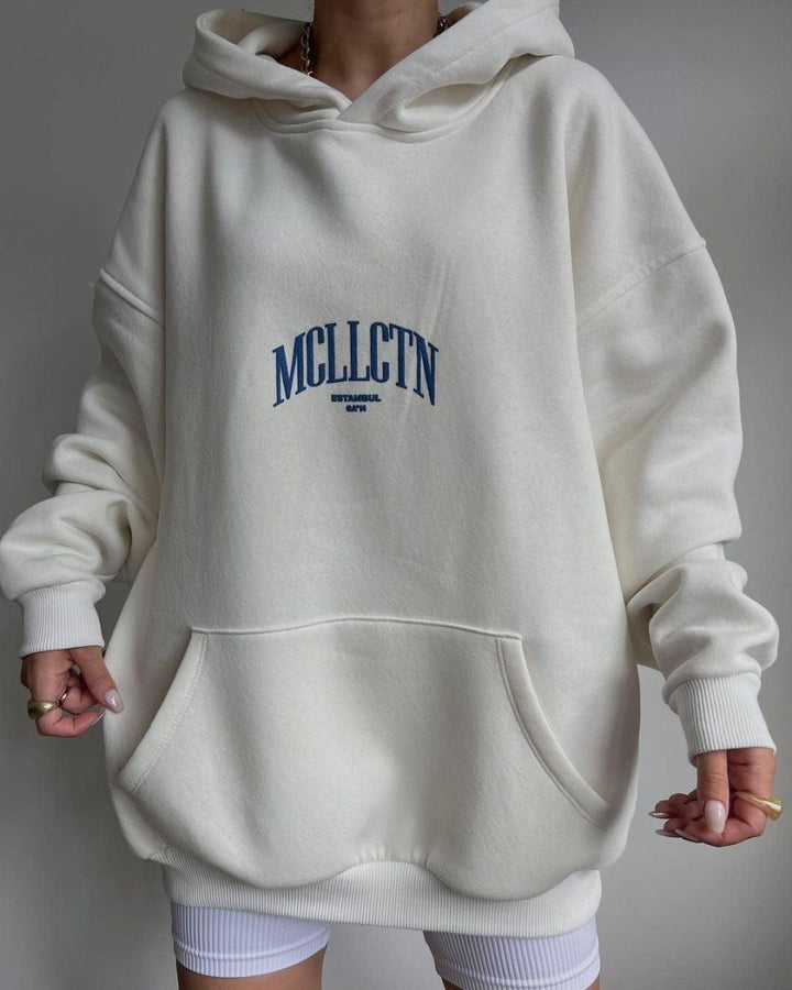Kvinnors Oversized Tryckt Hoodie – Bomullsblandning Streetwear Lager för Resor och Avslappnade Dagar