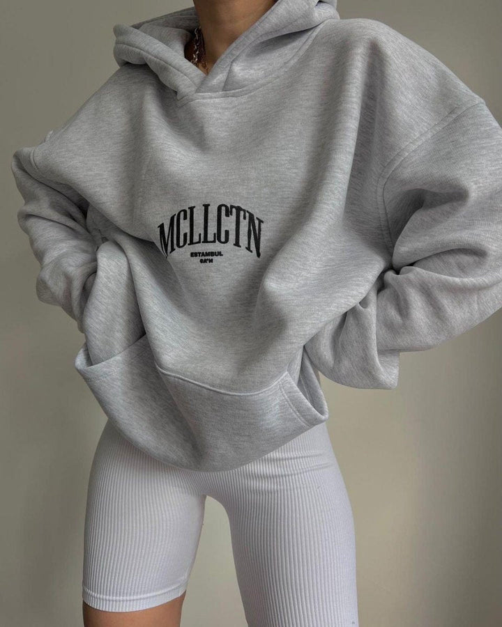 Kvinnors Oversized Tryckt Hoodie – Bomullsblandning Streetwear Lager för Resor och Avslappnade Dagar