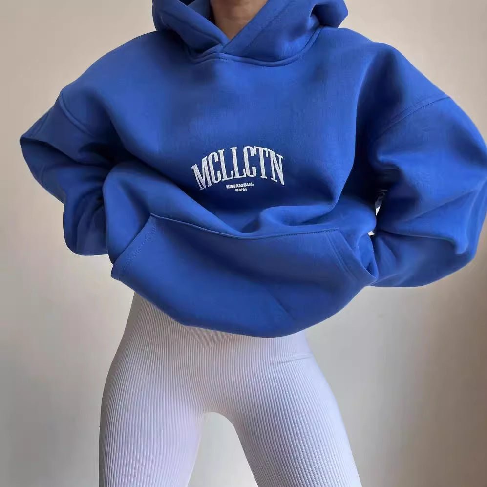 Kvinnors Oversized Tryckt Hoodie – Bomullsblandning Streetwear Lager för Resor och Avslappnade Dagar