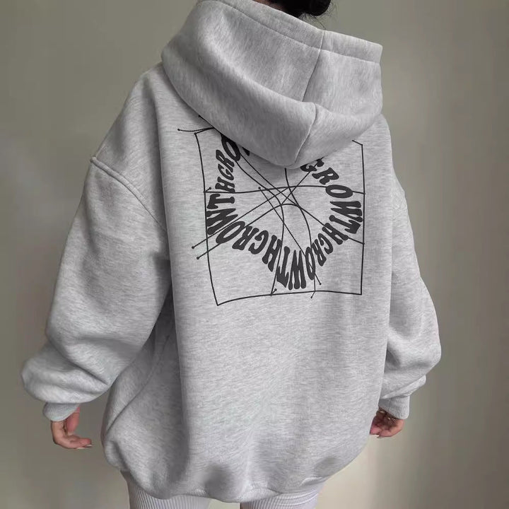 Kvinnors Oversized Tryckt Hoodie – Bomullsblandning Streetwear Lager för Resor och Avslappnade Dagar