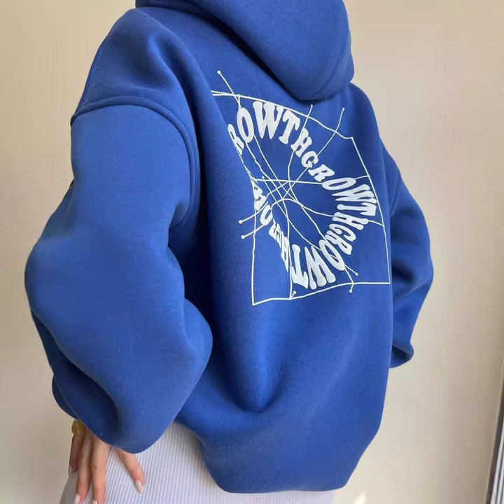 Kvinnors Oversized Tryckt Hoodie – Bomullsblandning Streetwear Lager för Resor och Avslappnade Dagar