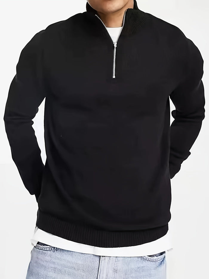 Herrars Halvdraget Stickad Tröja – Casual Hög Hals Bekväm Stretch Varje Dag Pullover
