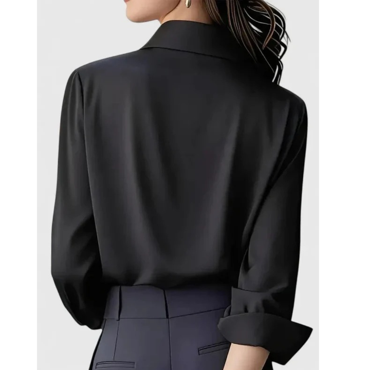 Kvinnors Satin-Look Skjortblus – Skräddarsydd långärmad stil för kontor och smart casual klädsel