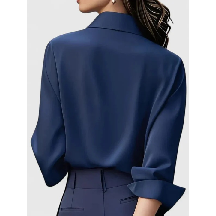 Kvinnors Satin-Look Skjortblus – Skräddarsydd långärmad stil för kontor och smart casual klädsel