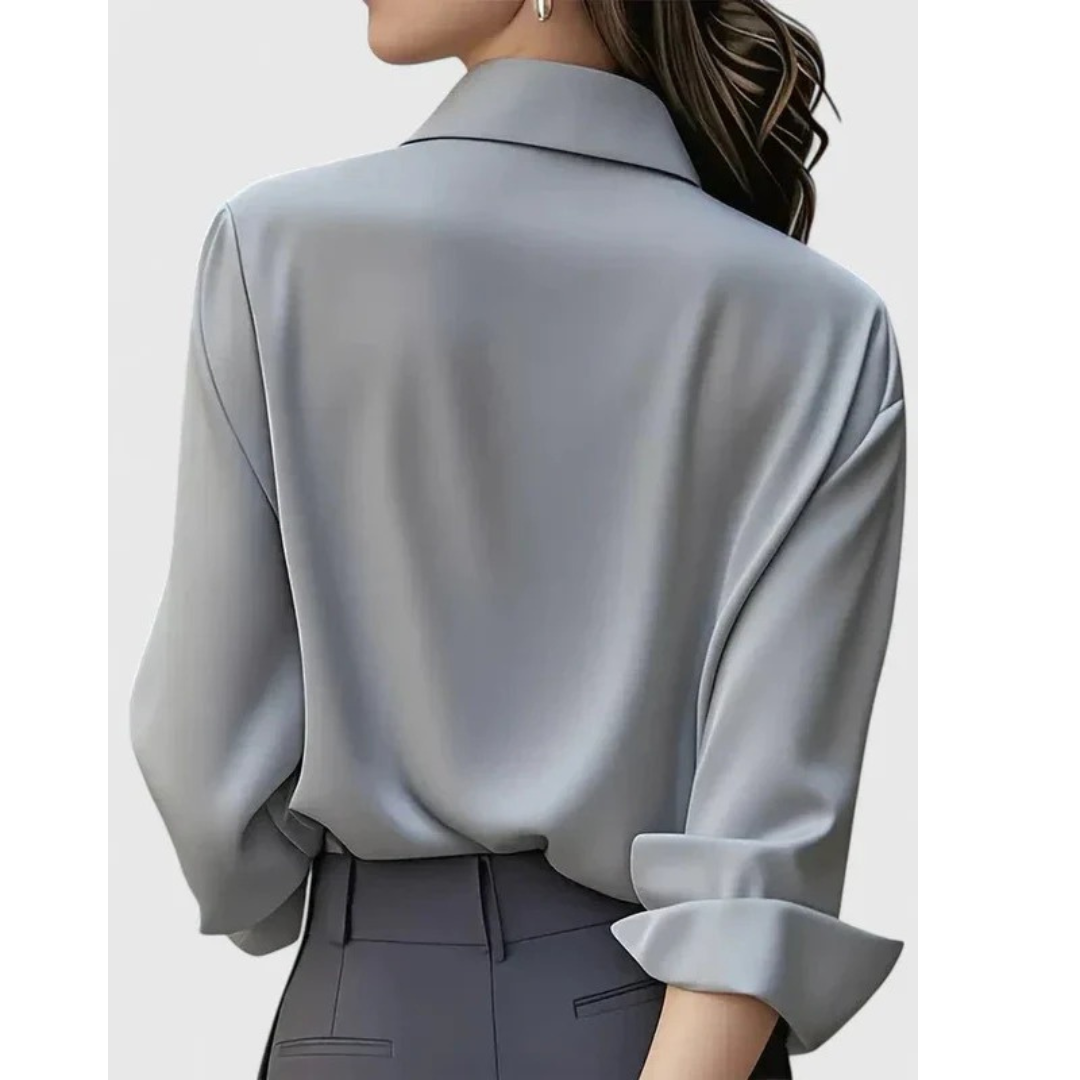 Kvinnors Satin-Look Skjortblus – Skräddarsydd långärmad stil för kontor och smart casual klädsel
