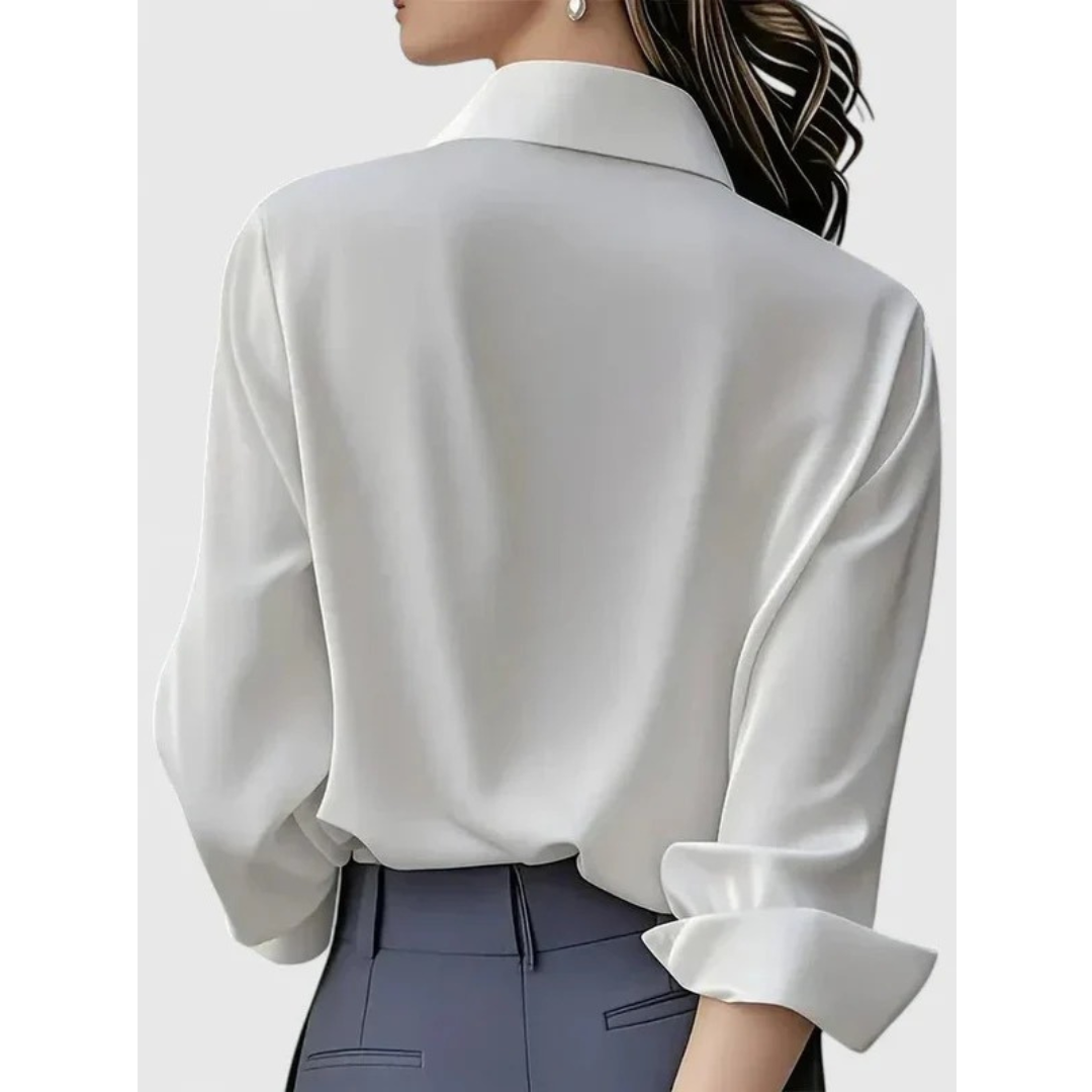 Kvinnors Satin-Look Skjortblus – Skräddarsydd långärmad stil för kontor och smart casual klädsel