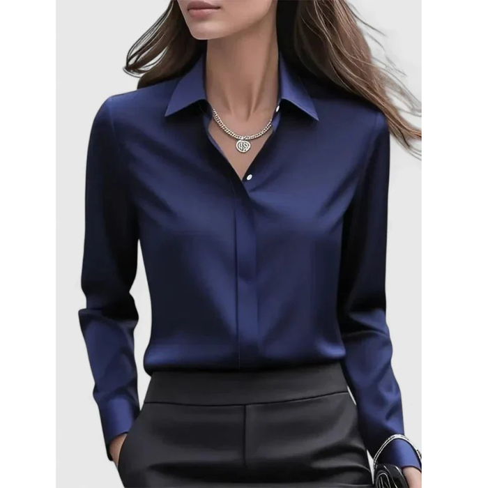 Kvinnors Satin-Look Skjortblus – Skräddarsydd långärmad stil för kontor och smart casual klädsel