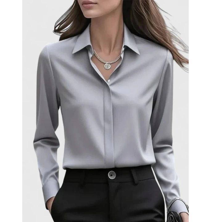 Kvinnors Satin-Look Skjortblus – Skräddarsydd långärmad stil för kontor och smart casual klädsel