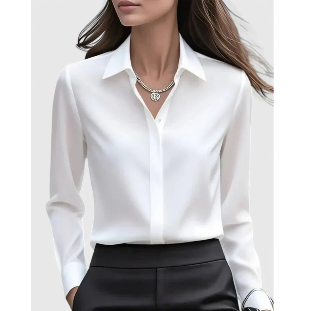 Kvinnors Satin-Look Skjortblus – Skräddarsydd långärmad stil för kontor och smart casual klädsel