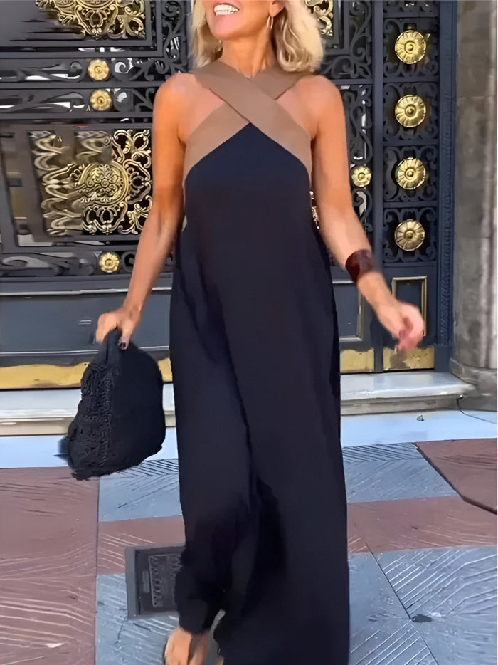Kvinnors Crossover Halter Maxi Klänning Med Flödande Silhuett