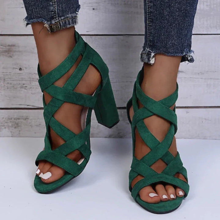 Kvinnors Cross-Strap Blockklack Sandaler – Stabil Öppen Tå Skor för Vår och Sommar