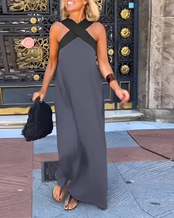 Kvinnors Crossover Halter Maxi Klänning Med Flödande Silhuett