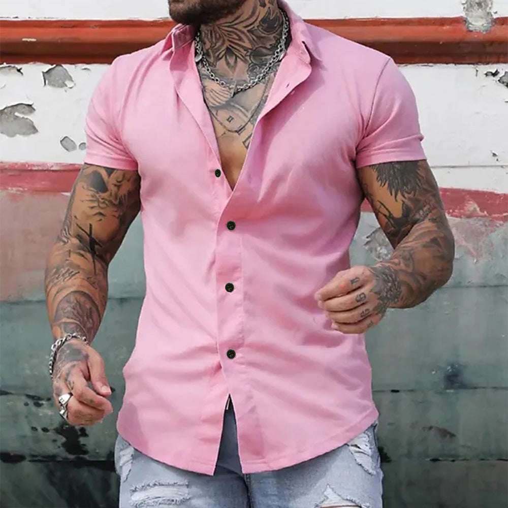 Herr Slim Fit Kortärmad Knapp-up Casual Skjorta