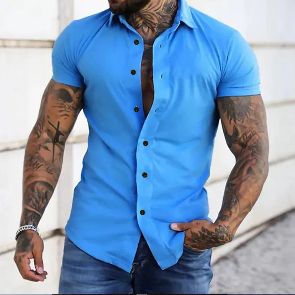 Herr Slim Fit Kortärmad Knapp-up Casual Skjorta