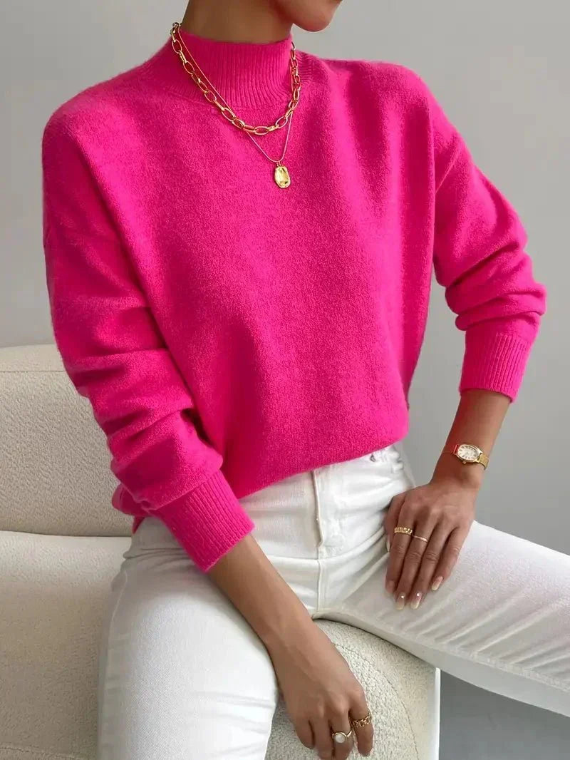 Kvinnors Mock Neck Tröja – Mjuk Minimalistisk Stickning för Höst och Vinter