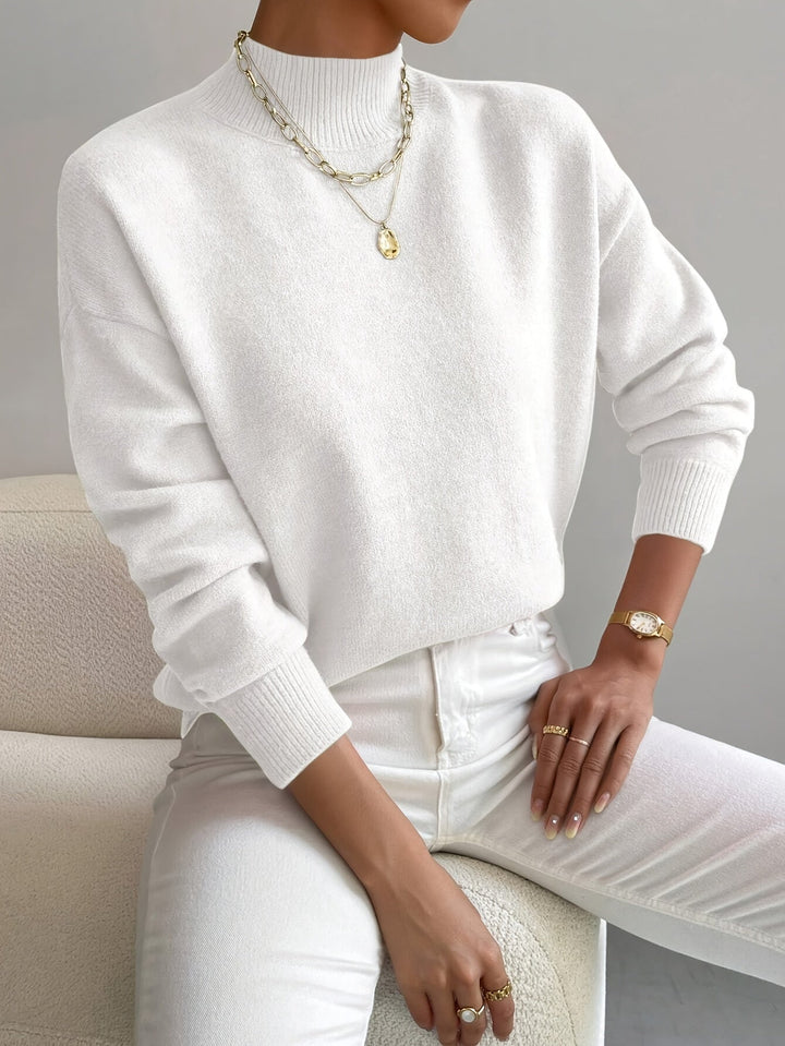 Kvinnors Mock Neck Tröja – Mjuk Minimalistisk Stickning för Höst och Vinter