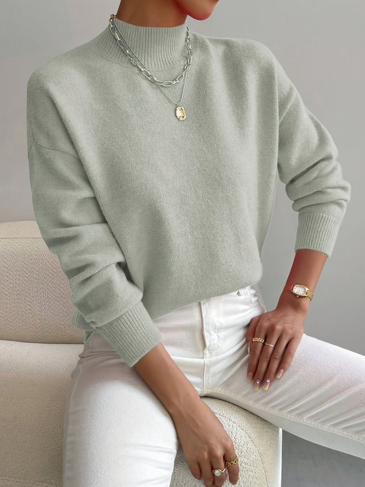 Kvinnors Mock Neck Tröja – Mjuk Minimalistisk Stickning för Höst och Vinter