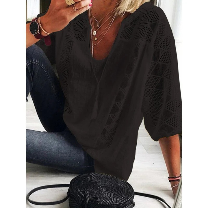 Kvinnors Virkad Detalj Blus – Lätt Avslappnad Boho Top för Sommarbruk