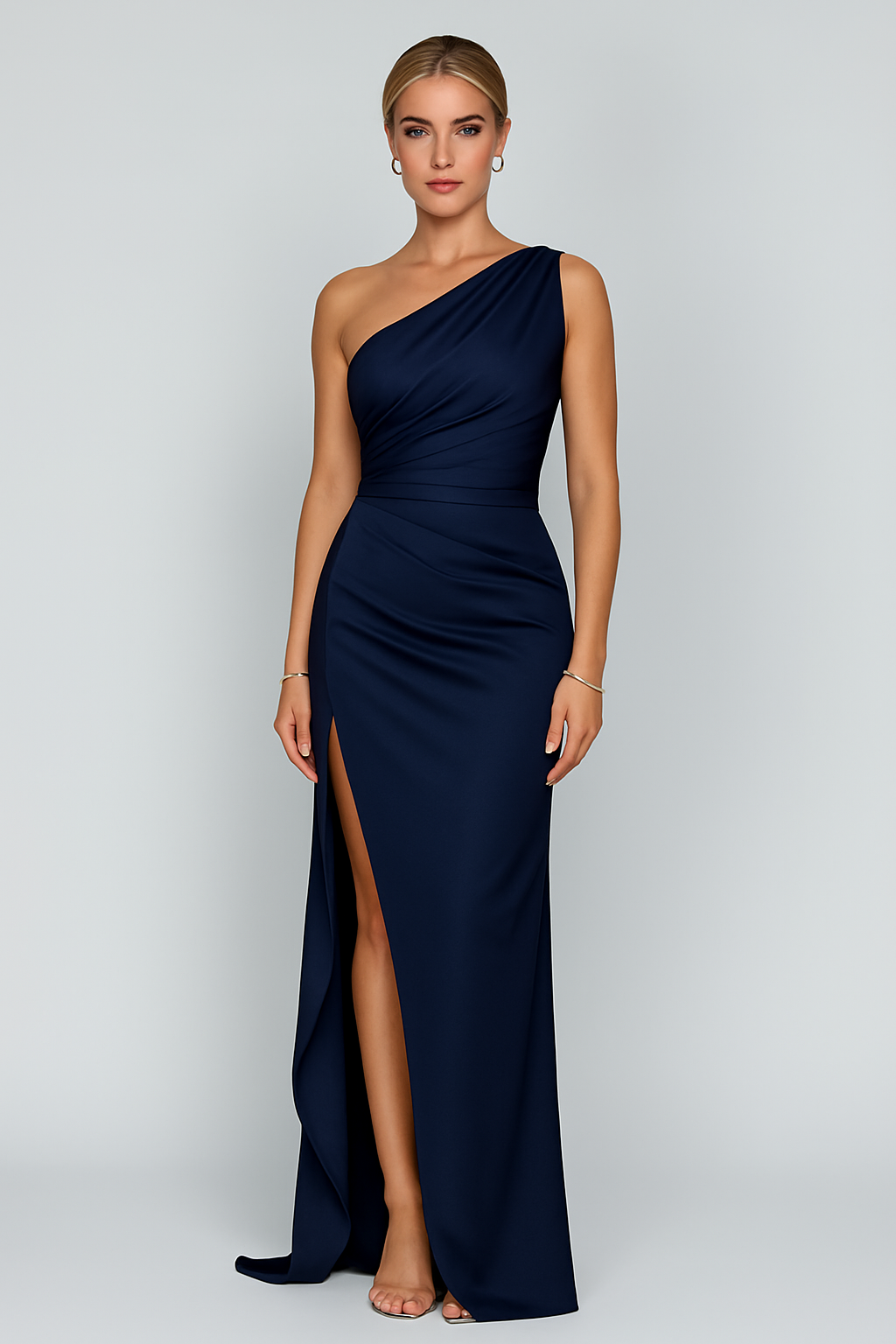 Kvinnors Satin Enaxlad Maxi Klänning Elegant Splits Formell Kväll Slim Fit Flödande Klänning
