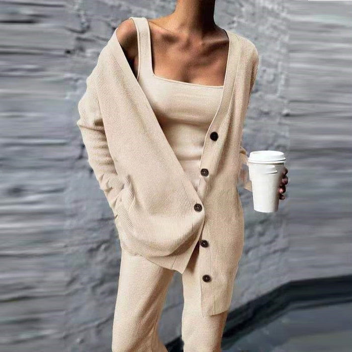 Kvinnors Tre Delar Jogging Set Bekväm Mjuk Loungewear Avslappnad Vardaglig Outfit Avslappnad Passform Hoodie och Byxor