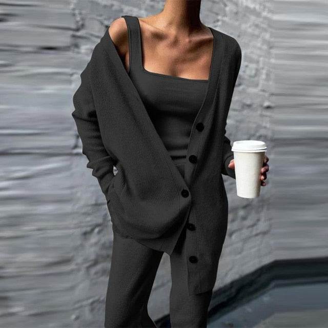 Kvinnors Tre Delar Jogging Set Bekväm Mjuk Loungewear Avslappnad Vardaglig Outfit Avslappnad Passform Hoodie och Byxor
