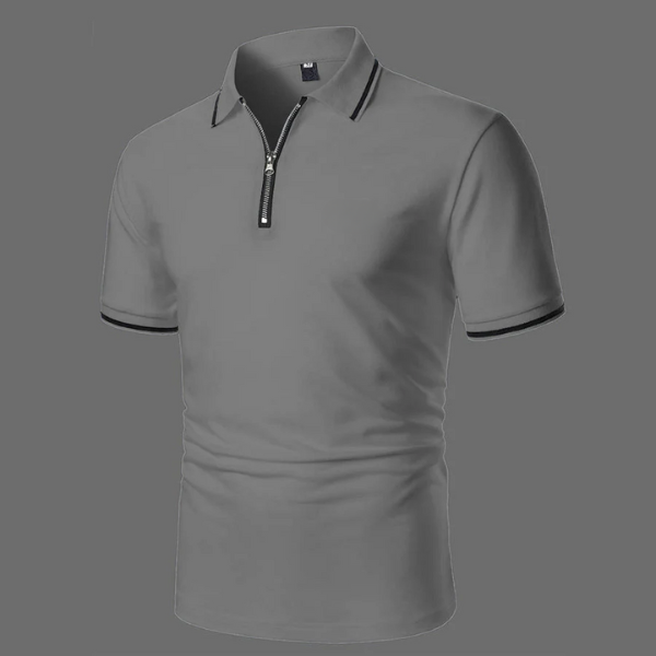 Herrkortärmad polo med dragkedja, avslappnad smart-casual, andningsbar bomullstop