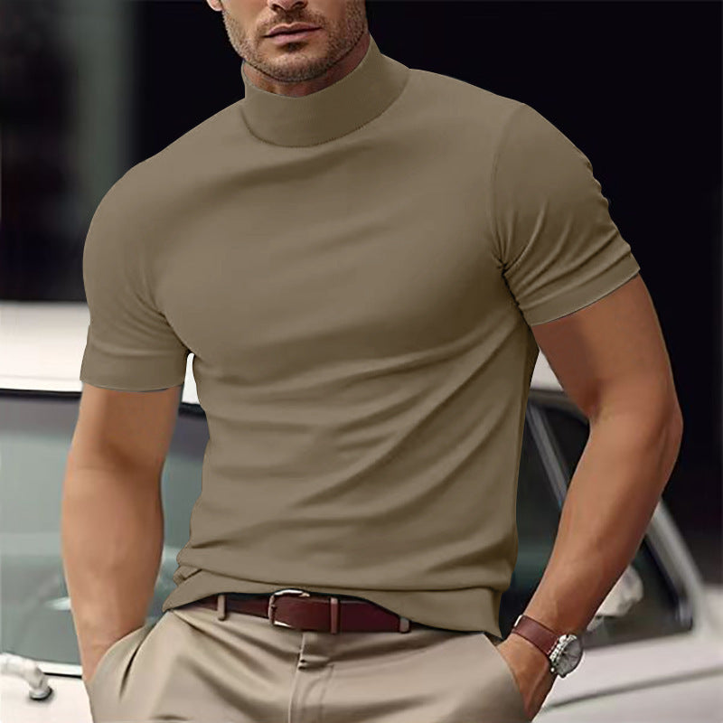 Herr Slim Fit Kortärmad Mock Neck Avslappnad Skjorta