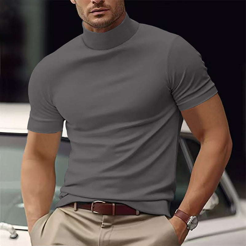 Herr Slim Fit Kortärmad Mock Neck Avslappnad Skjorta