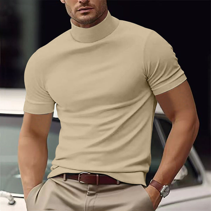 Herr Slim Fit Kortärmad Mock Neck Avslappnad Skjorta