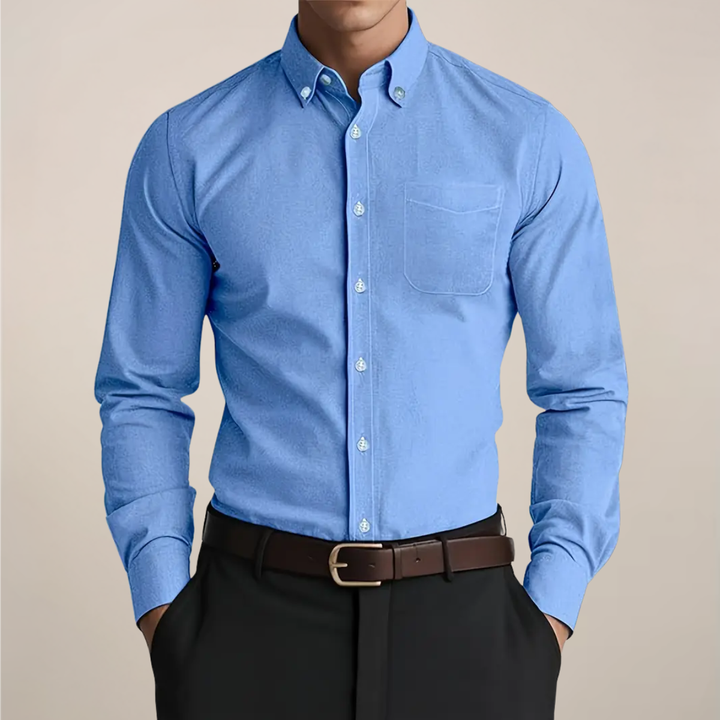 Herr Slim Fit Knapp-Ned Krage Skjorta – Lång Ärmar Sommar Affärsstil