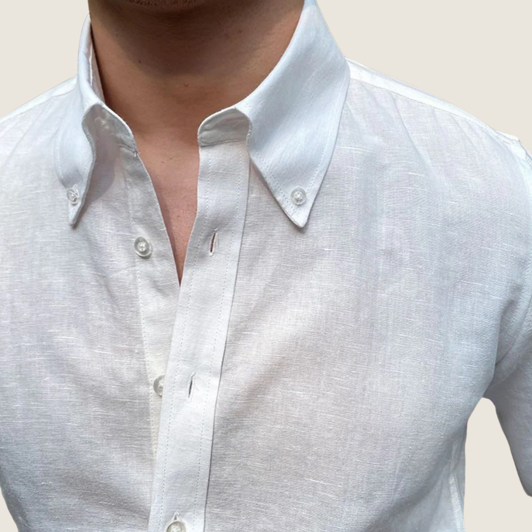 Herr Slim Fit Knapp-Down Skjorta – Lång ärm Smart Casual Stil för Sommar Arbetskläder