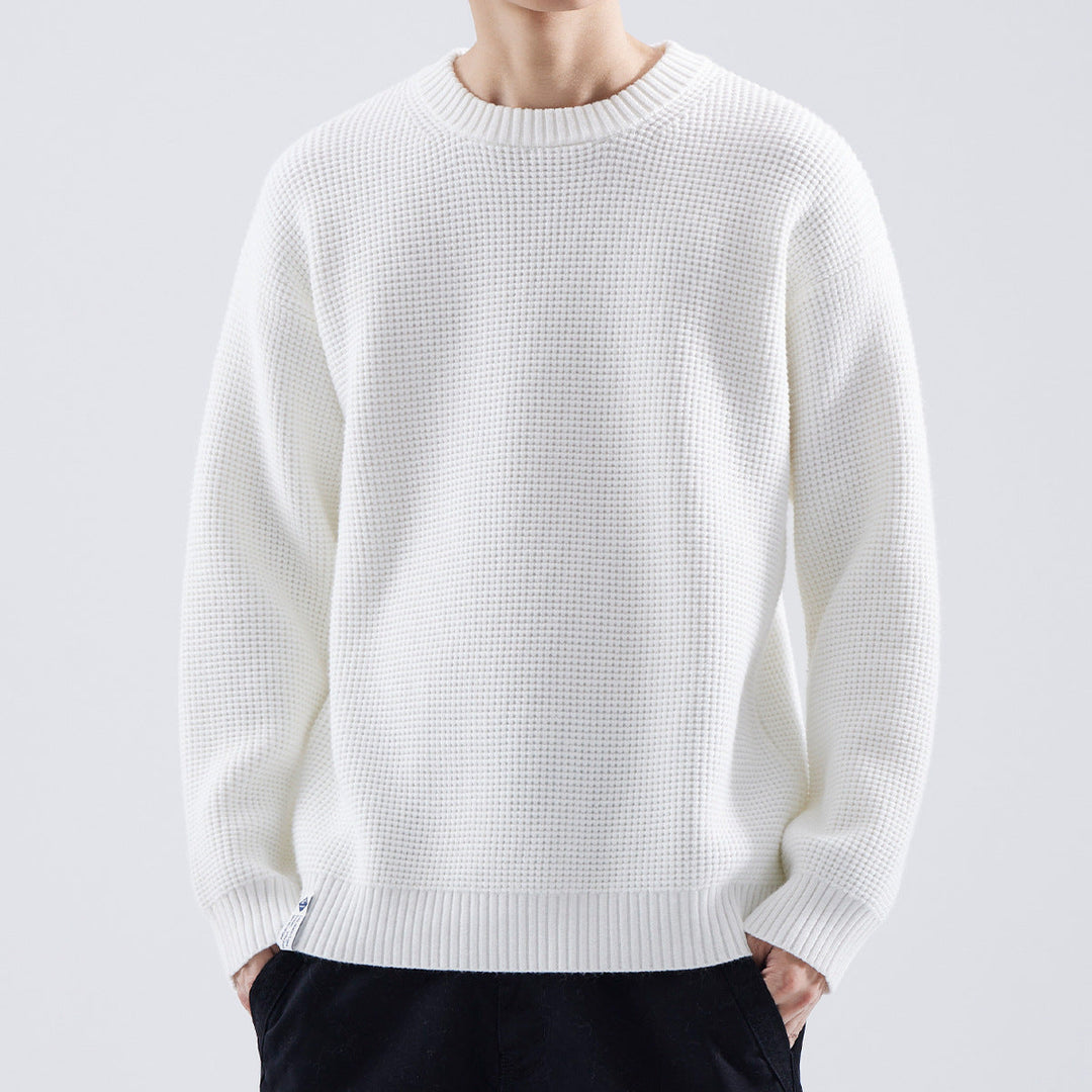 Mäns Texturerad Vintertröja – Lätt Passform Crew Neck Stickad för Vardagslager