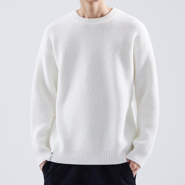 Mäns Texturerad Vintertröja – Lätt Passform Crew Neck Stickad för Vardagslager
