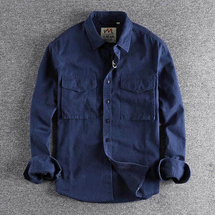 Herrars Utility Overshirt – Dubbel Ficka Knapp-up Lager för Resor och Vardagsbruk