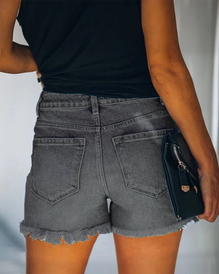 Kvinnors Mid-Rise Slitna Denimshorts Casual Sommar Varje Dags Klädsel Mångsidig Styling