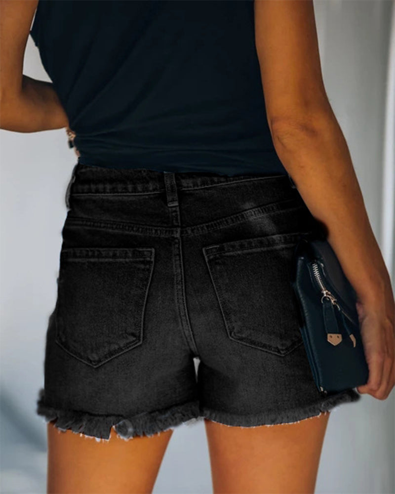 Kvinnors Mid-Rise Slitna Denimshorts Casual Sommar Varje Dags Klädsel Mångsidig Styling