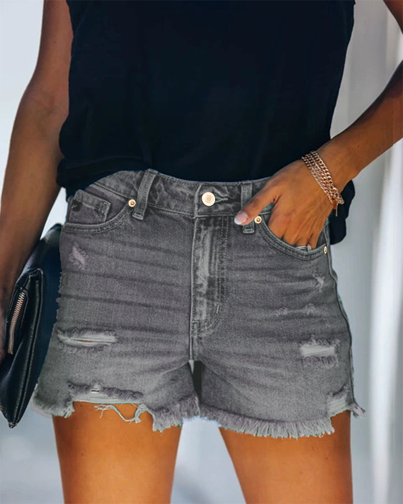 Kvinnors Mid-Rise Slitna Denimshorts Casual Sommar Varje Dags Klädsel Mångsidig Styling