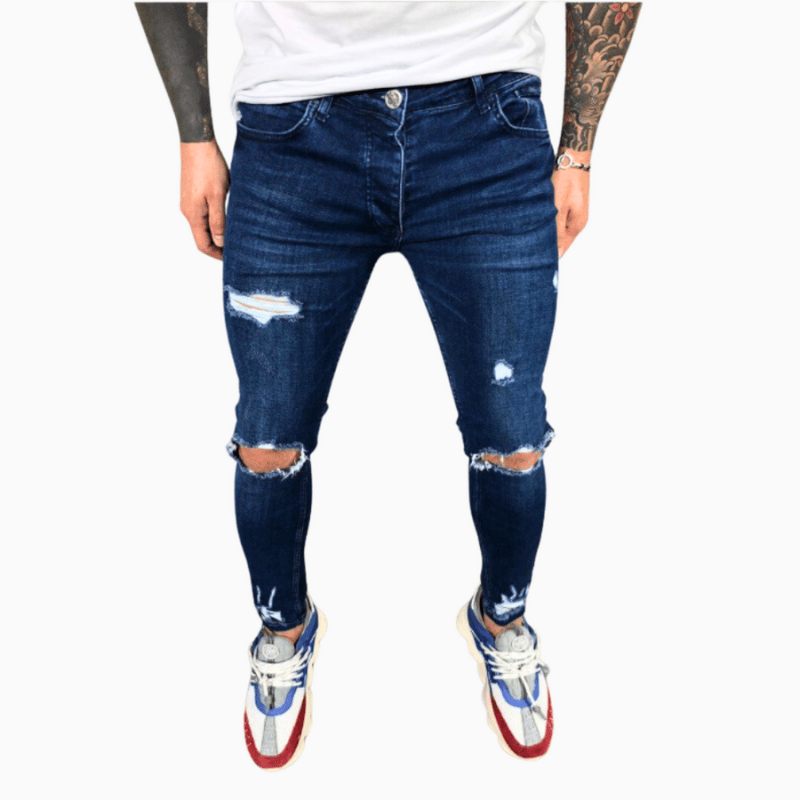 Herrers Skinny Ripped Jeans – Stretch Bekväma Stiliga Trendiga Slim Fit Vardagsjeans