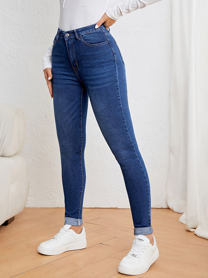 Kvinnors Högmidjade Slim Fit Jeans Stretch Denim Skinny Fit Casual Vardags Bekväma Byxor