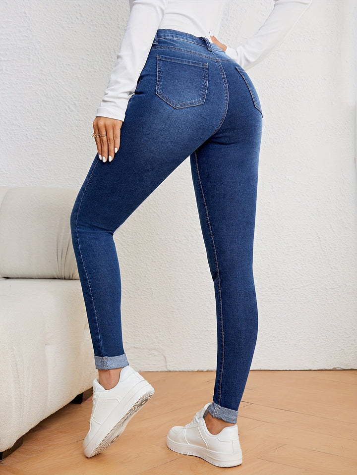 Kvinnors Högmidjade Slim Fit Jeans Stretch Denim Skinny Fit Casual Vardags Bekväma Byxor