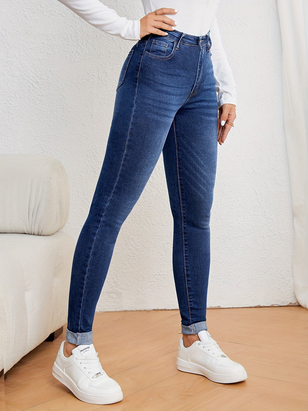 Kvinnors Högmidjade Slim Fit Jeans Stretch Denim Skinny Fit Casual Vardags Bekväma Byxor