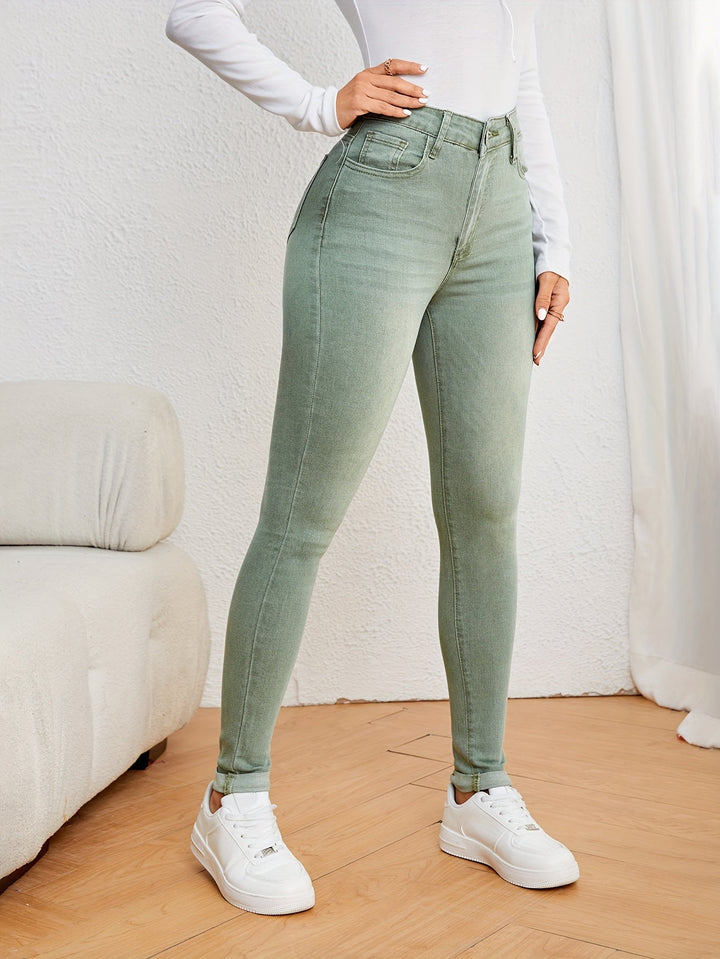 Kvinnors Högmidjade Slim Fit Jeans Stretch Denim Skinny Fit Casual Vardags Bekväma Byxor
